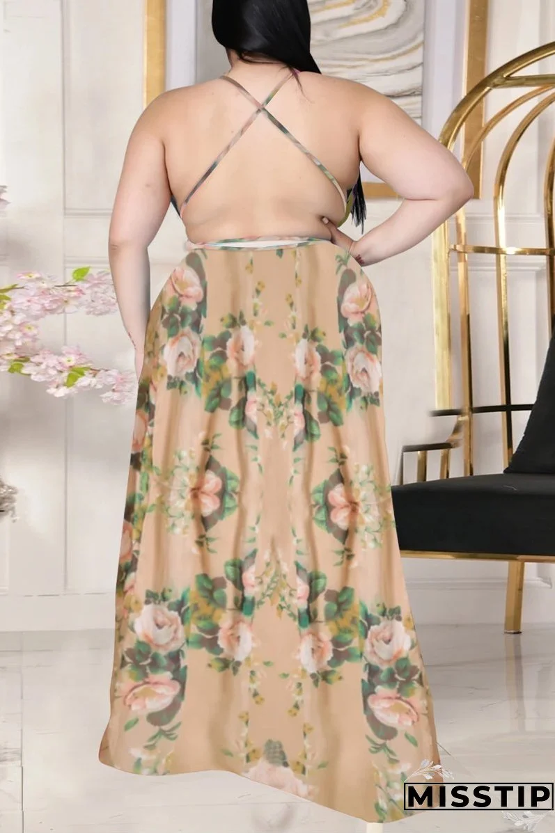 Spaghetti Straps Plus Size Open Back Dress
