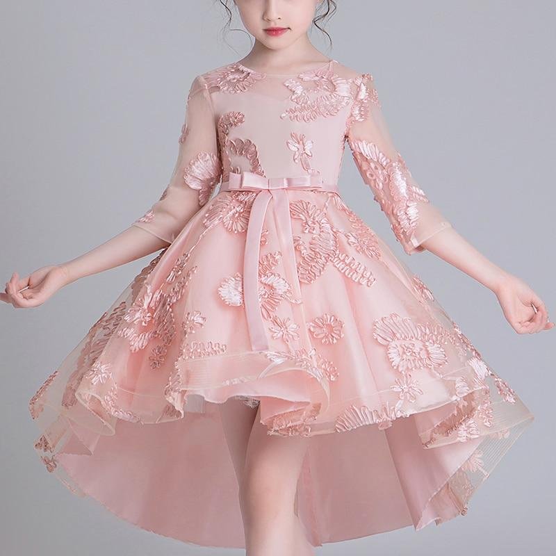 New Chinese Dress For Girls Tailing Elegant Mesh Stitching New Year Christmas Princess Children Wedding Party Dress