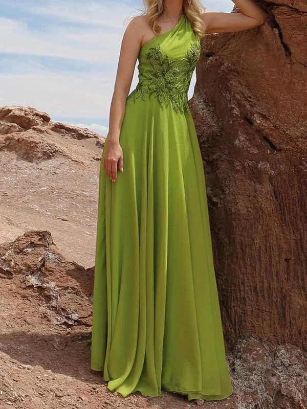 Embroidered One Shoulder Chiffon Ladies Evening Dress
