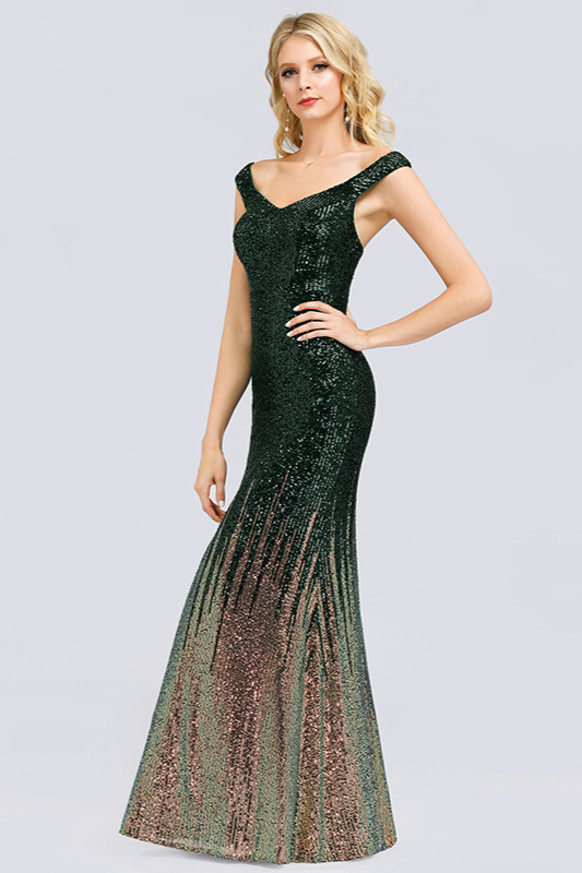 Gorgeous Off-the-Shoulder Ombre Sequins Prom Dress Long Mermaid Evening ...