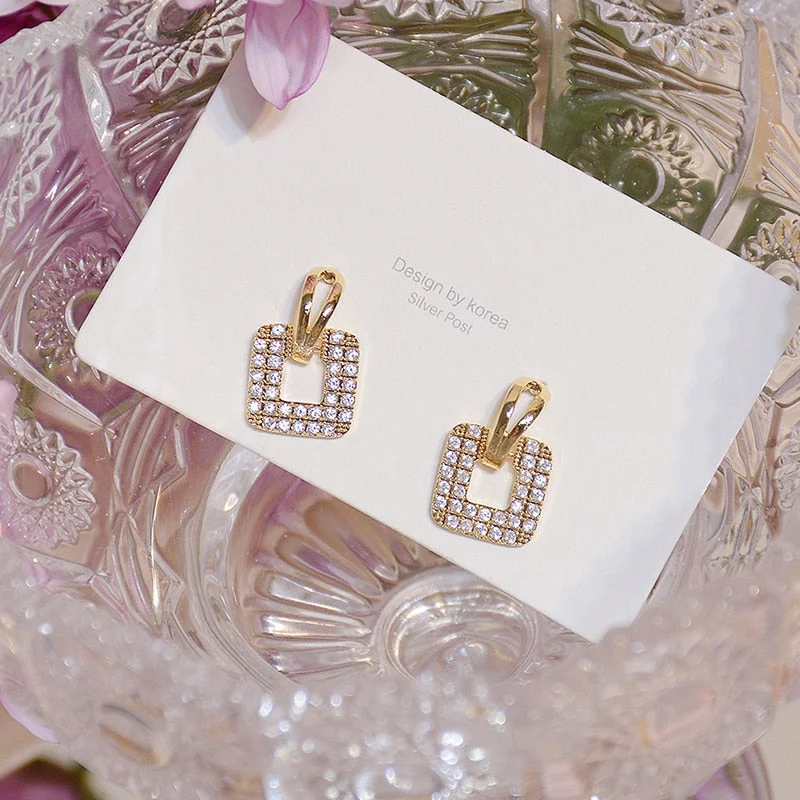 Square Pave Inlaid Top Zircon Earring for Women Charm Elegant Temperament Drop Eearrings Jewelry Pendant