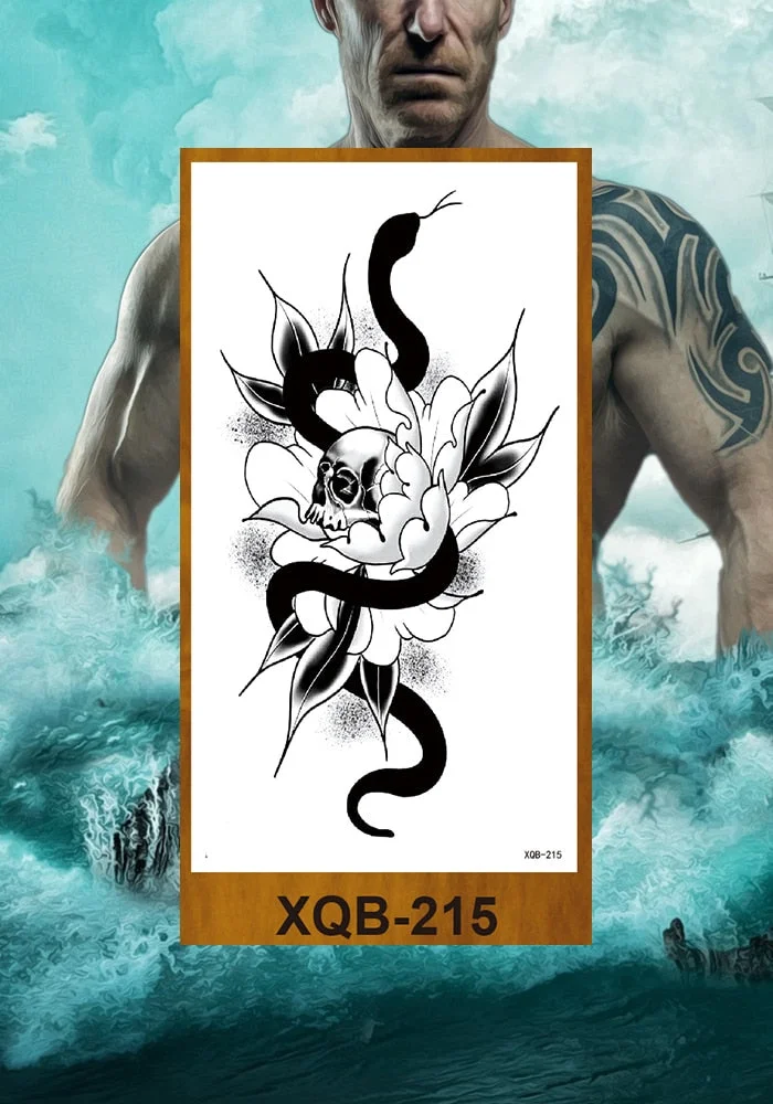 Temporary Tattoos Stickers Vajra Skull Night Demon Crow Mythical Beast Men Women Girl Flower Arm Chest Fake Tatoo Semi Permanent