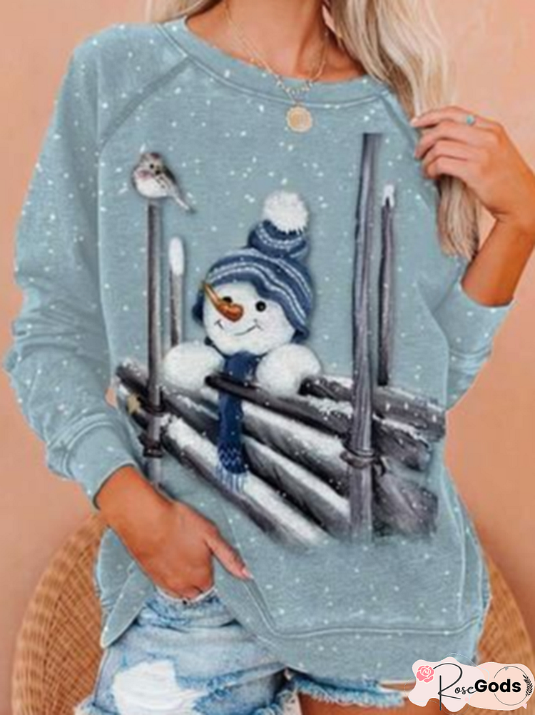Cotton Blends Christmas Snowman Sweatshirts