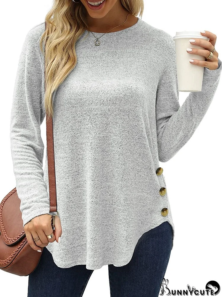 Women Long Sleeve Scoop Neck Asymmetrical Tops