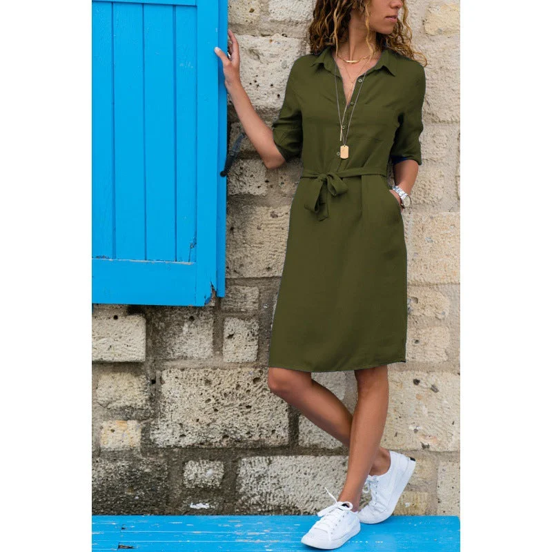 Uveng Classy Casual Three-quarter Sleeve Tied Dresses