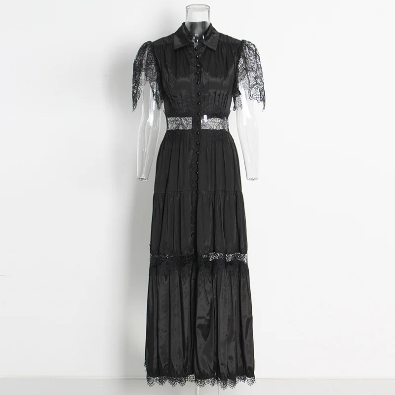 Zingj Elegance Dress Female Summer 2025 New High Sense Splicing Lace Side Embroidery Hollow Skirt Tide