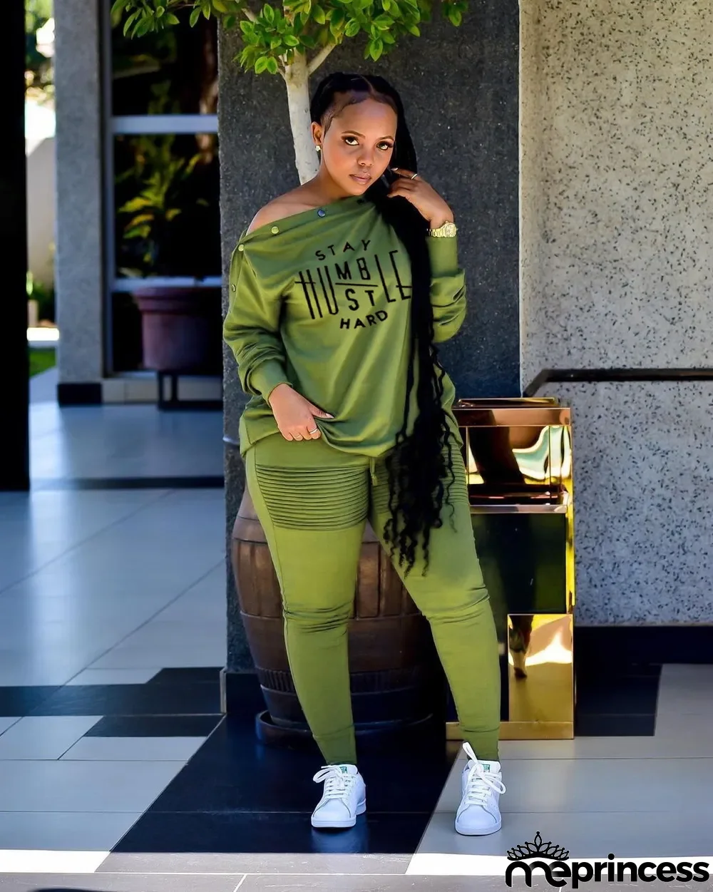 Plus Size Letter Slash Neck Long Sleeve 2 Piece Sets