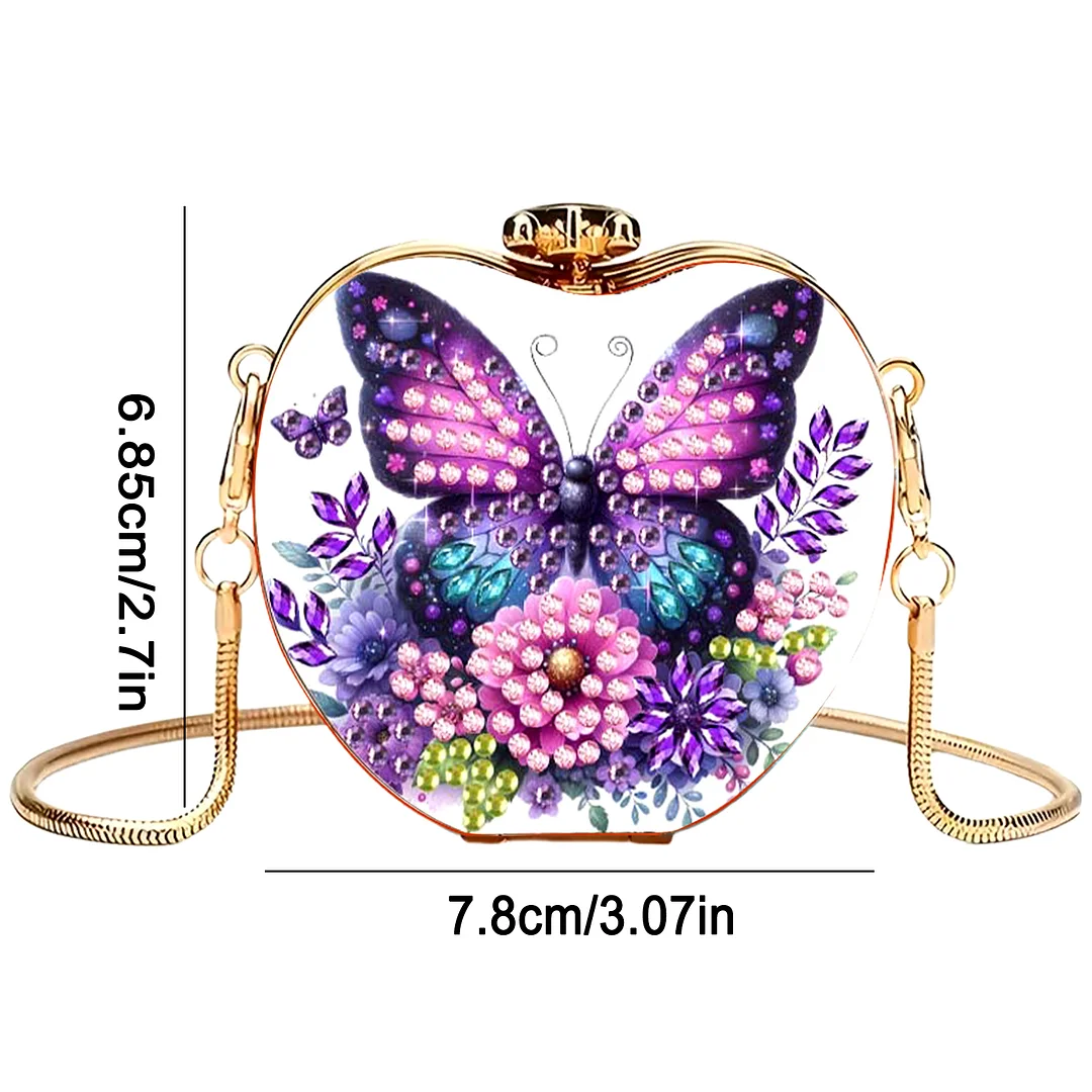 Purple Butterfly DIY Acrylic Love Diamond Art Painting Card Case Wallet with Chain Small Diamond Painting Crossbody Bag for Adults Women Girls Gift