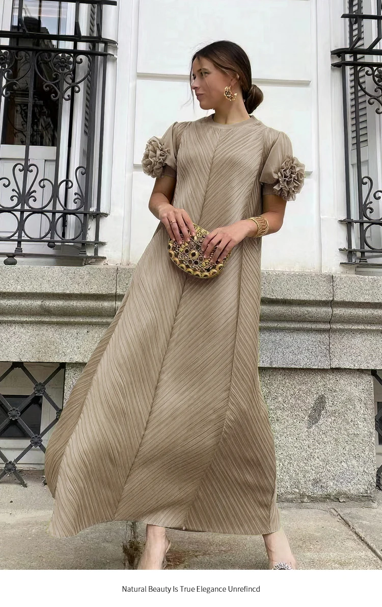Pinsballz Pleated Heavy Industry Flower Disc Geometric Pleated Dress Versatile Age-reducing Mother Outfit  for Women
