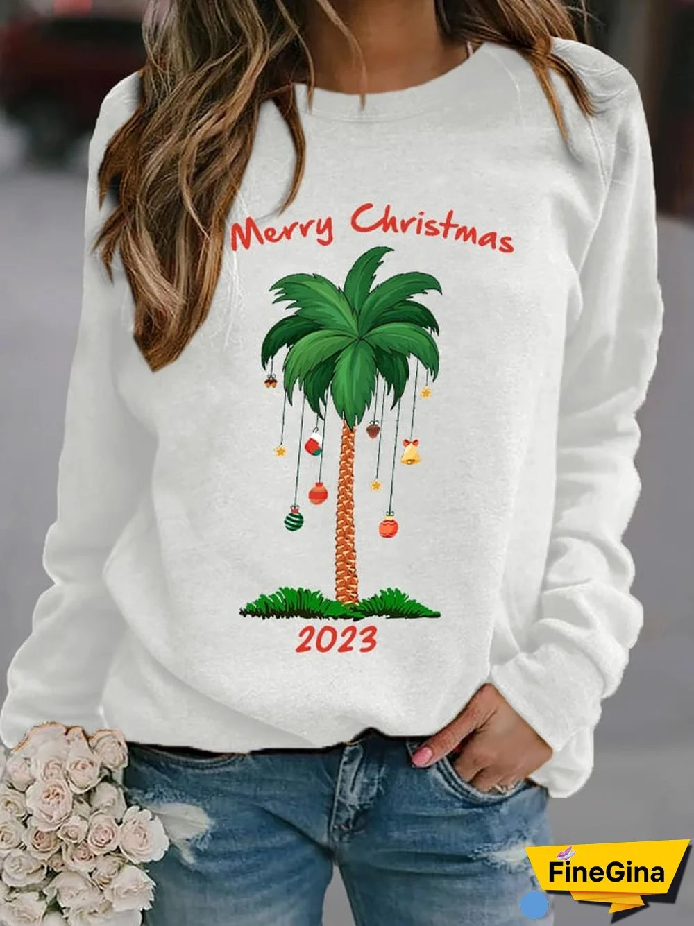 Women's Casual Merry Christmas Print Long Sleeve Sweatshirt