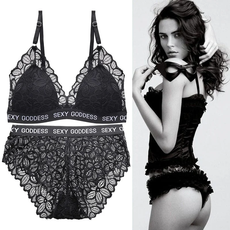 Lace Bra Set Sexy Women Tank Crop Top Panties Suit Backless Female Underwear Woman's Bralette Floral Lingerie Brassiere for Girl