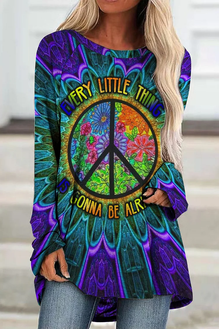 🔥kukelife🔥Hippie Art Love Peace Psychedelic Print Tunic