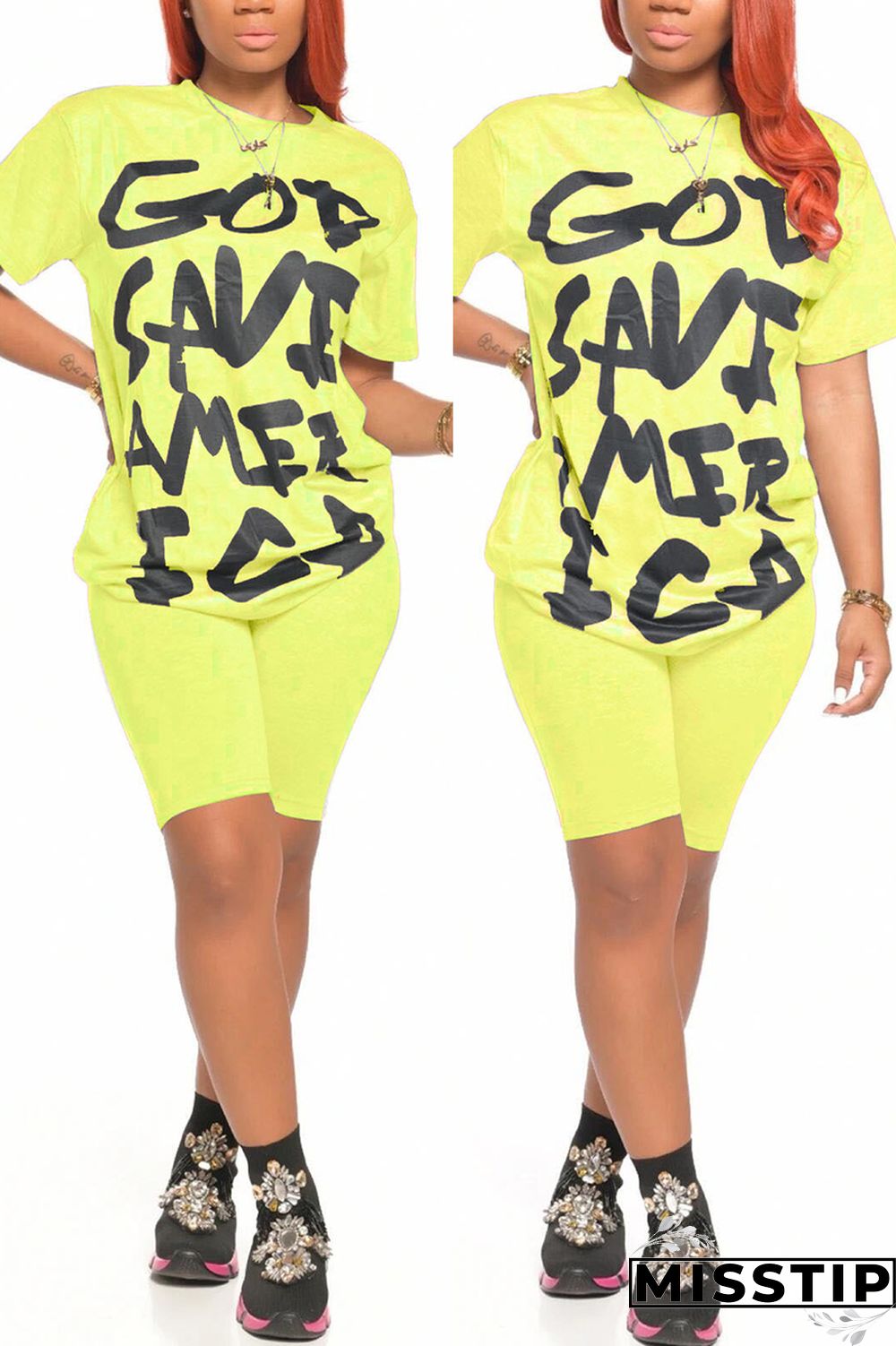 Grey Sexy Letter Print Straight Short Sleeve Two Pieces