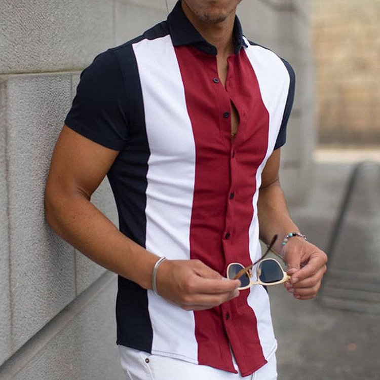Men's Striped Short Sleeve Casual Shirts Tops