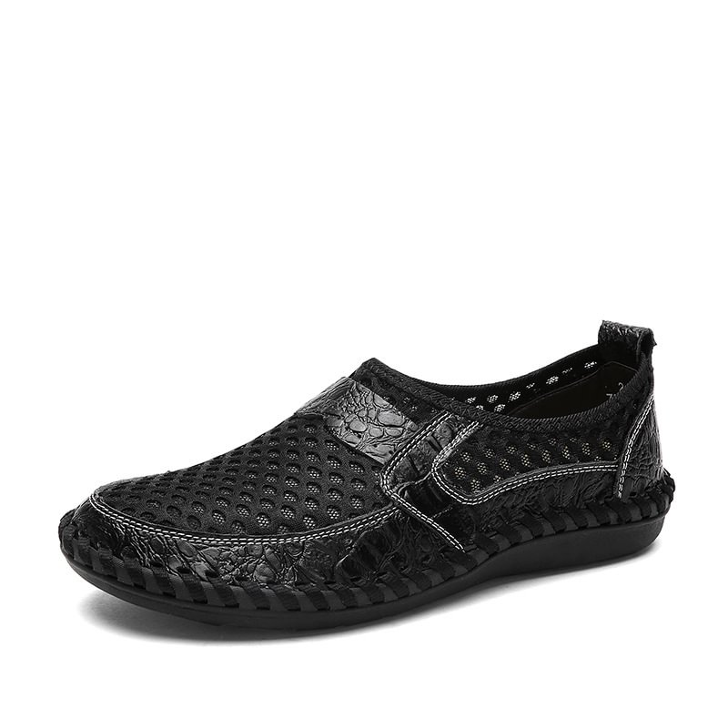 Genuine Leather Summer Breathable Soft Male Mesh Shoes for Men Adult Walking Casual Quality Light Net Footwear