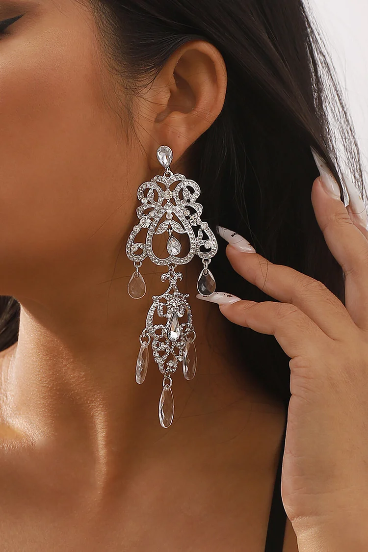 Rhinestone Decor Cutout Baroque Style Retro Dangle Earrings