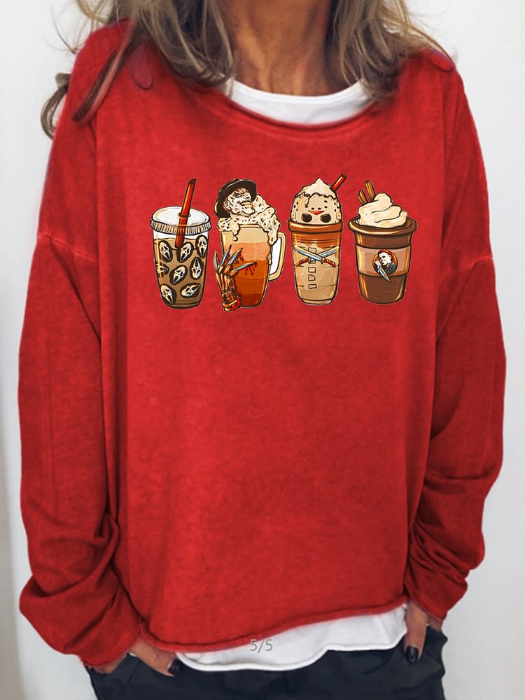 Horror Fall Coffee Long Sleeve Sweatshirt