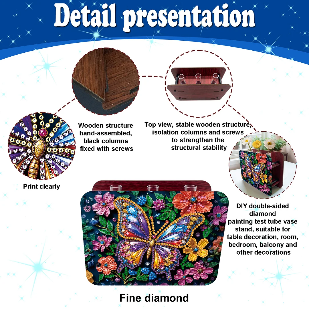 Butterfly DIY Flower Vase Wooden Double Sided Desktop Diamond Art Kit Home Decor