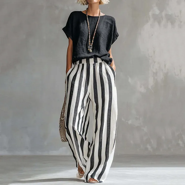 Classic Striped Linen Two-piece Set