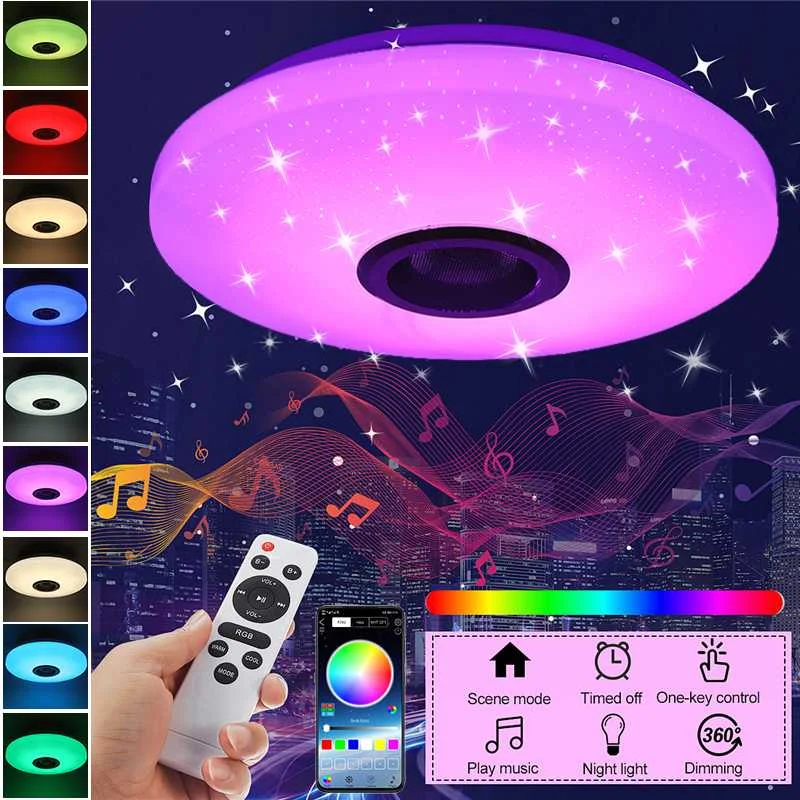 60W RGB Dimmable Music Ceiling lamp Remote&APP control Ceiling Lights AC180-265V for home bluetooth speaker lightingFixture、aliexpress、sdecorshop