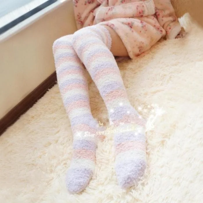 Pastel Kawaii Coral Fleece Knee Socks SP164902