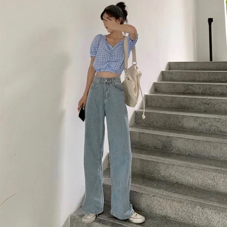 Jeans Women Hole Preppy Style Trendy Spring Female Student Loose Straight High Waist Kpop Vintage Solid Streetwear Mujer De Moda