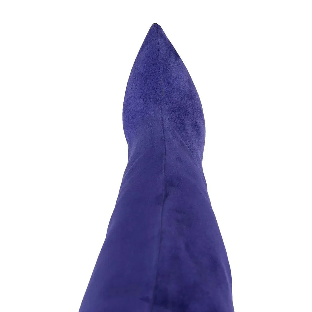 Pointed Toe Flared Heel Over The Knee Vegan Suede Boots in Blue