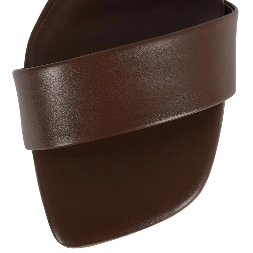 Classic Brown Open Square Toe Slingback Women's Heel Sandals