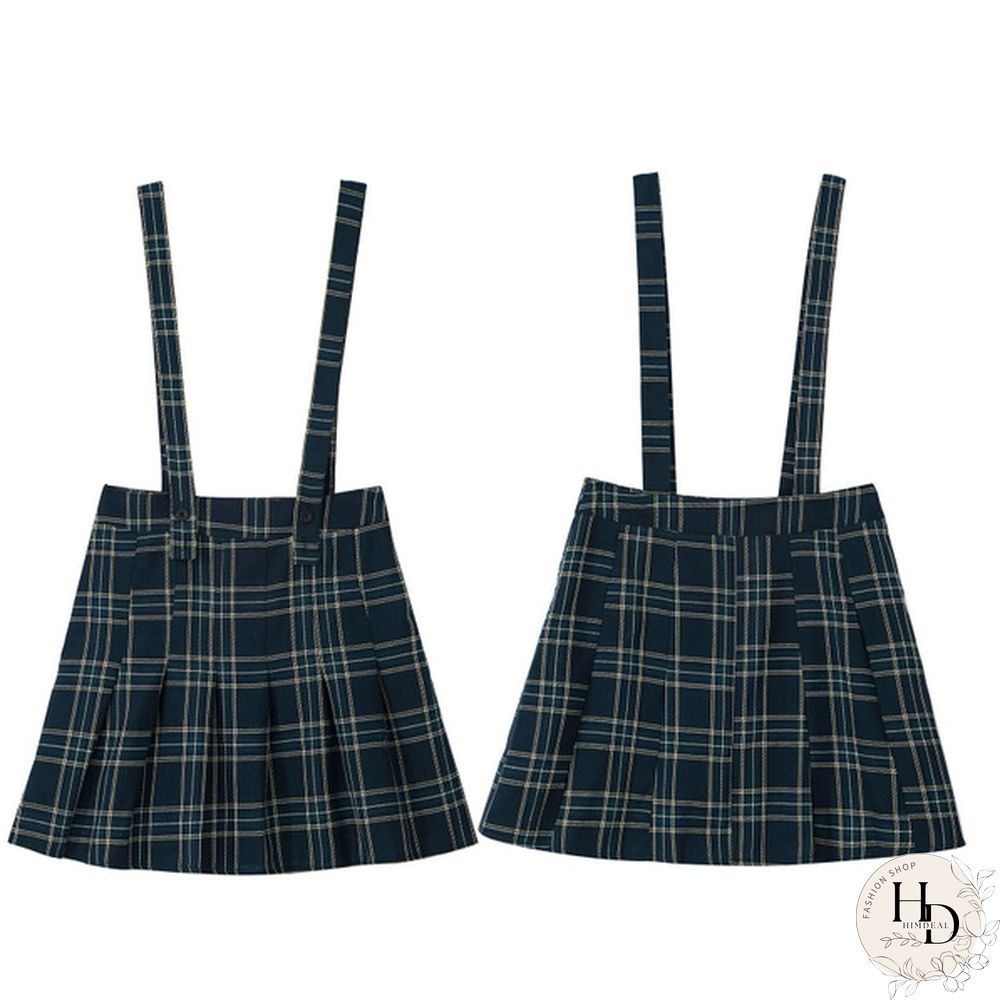 Plaid Pleated Miniskirt Women Summer Sundress Overall Vest Dress Suspender Skirt for Daily Wear Streetwear