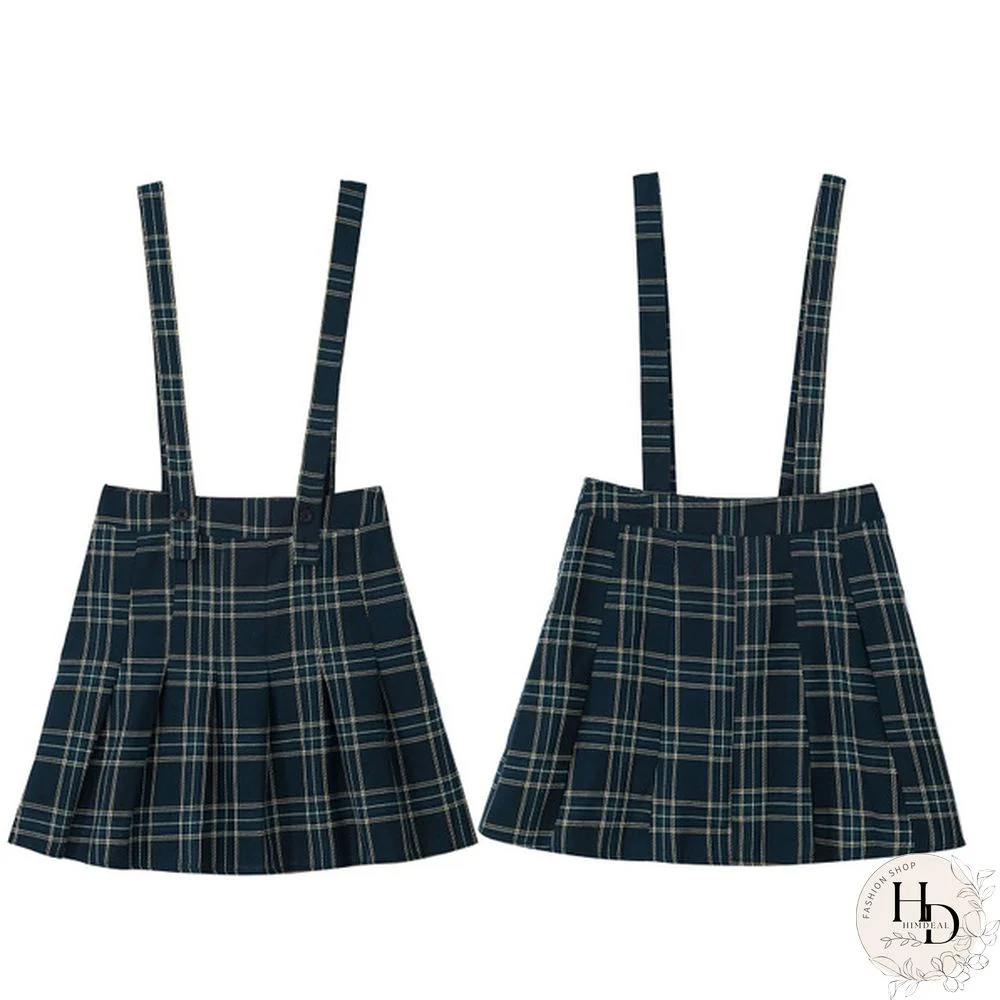 Plaid Pleated Miniskirt Women Summer Sundress Overall Vest Dress Suspender Skirt for Daily Wear Streetwear