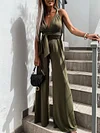 Lace-Up Plunging Sleeveless Jumpsuits
