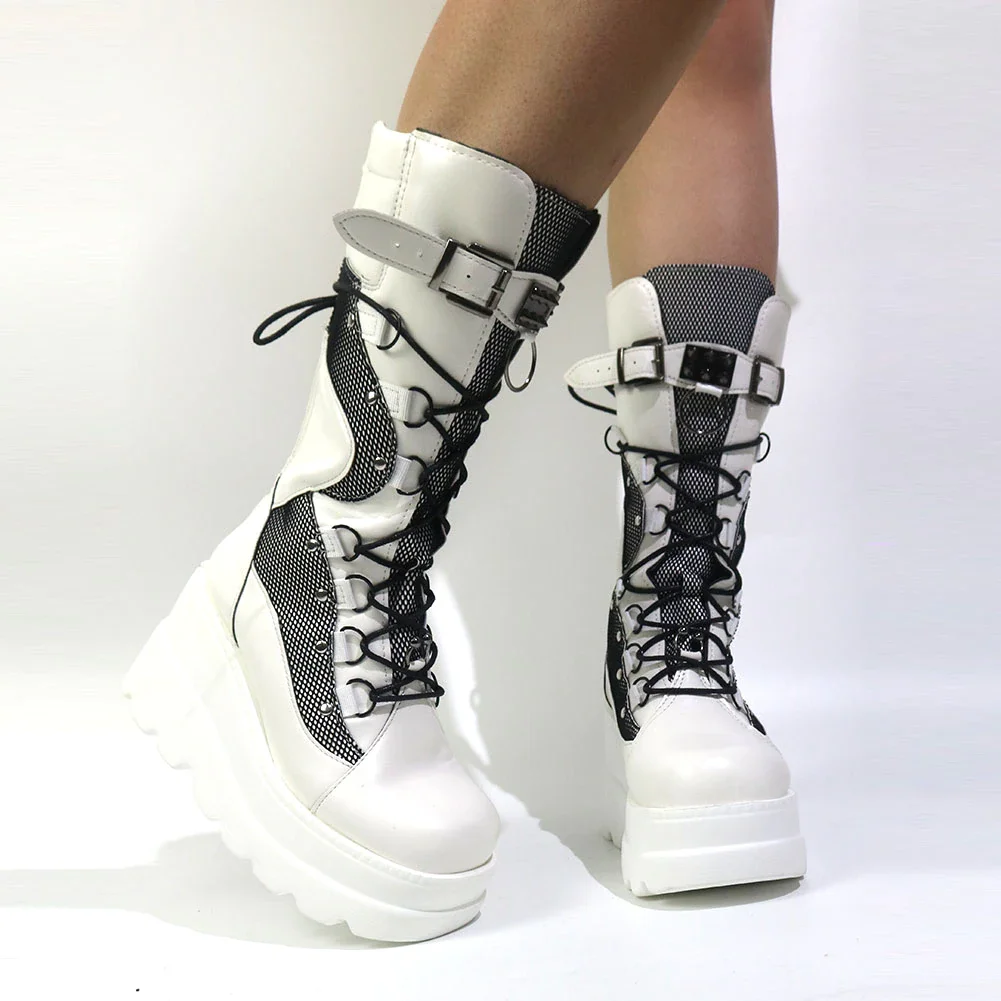 Yyvonne Size 35-43 Brand Design Ladies High Platform Boots Fashion Rivet Goth High Heels Boots Women Cosplay Wedges Punk Shoes Woman