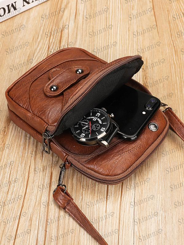 Vintage Studded Washed Leather Crossbody Bag