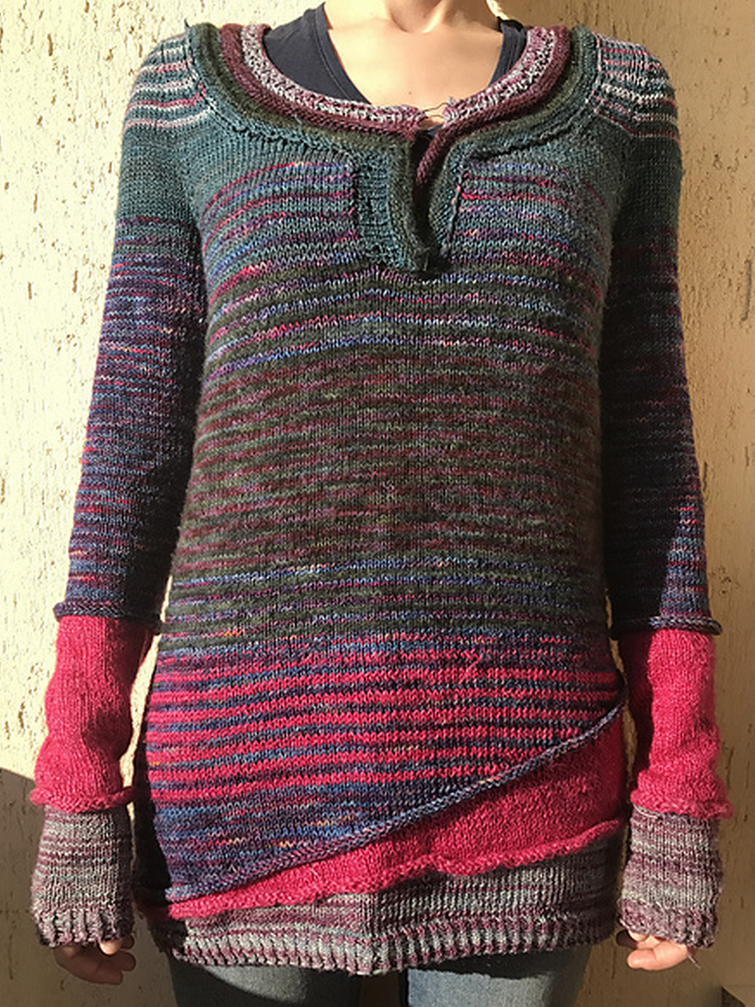 Red Crew Neck Wool Blend Plain Short Sleeve Sweater