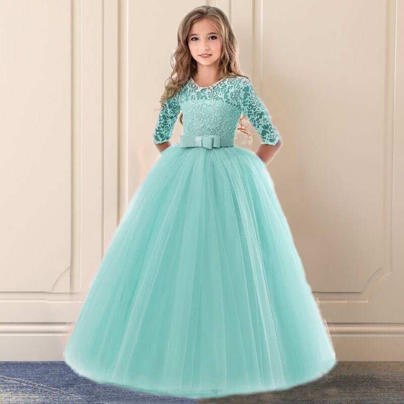 Kids Bridesmaid Lace Girls Dress For Wedding and Party Dresses Evening Christmas Girl long Costume Princess Children Fancy 6 14Y