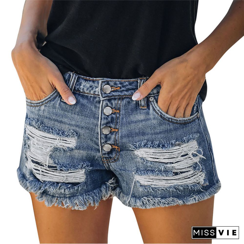 Short Jeans for Women Teen Girls Summer Casual Denim Shorts Frayed Tassel Ripped Pants S-2XL