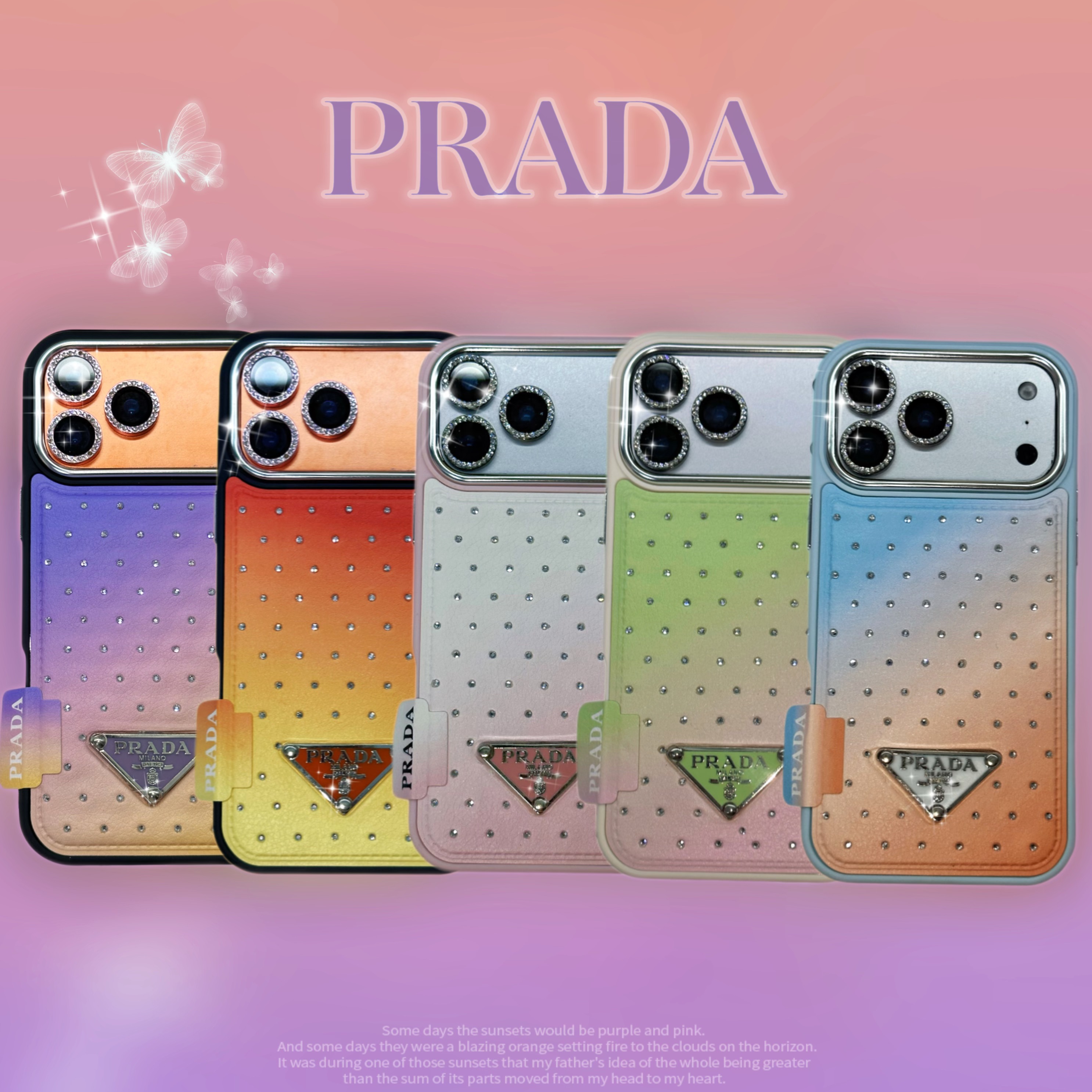 Prada Aesthetic Ombre Crystal Studded iPhone Case | Luxury Designer Phone Cover for Your Daily OOTD