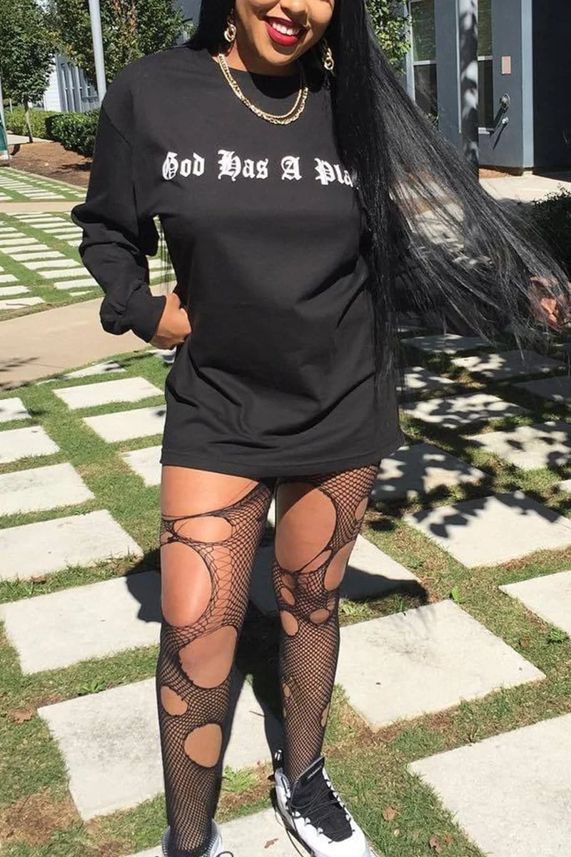 Casual Letter Printing Round Neck Dress