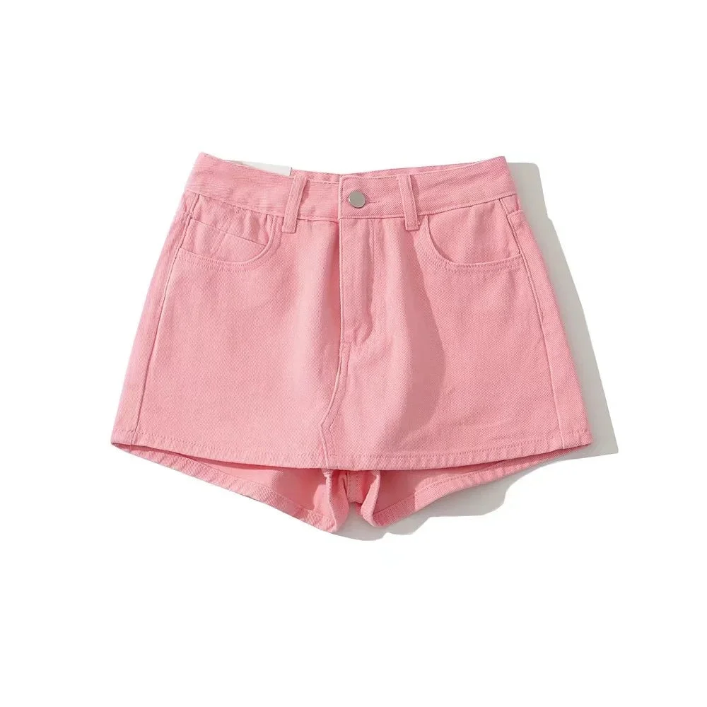 Uveng High Waist Slim-fit Splicing Ultra-short Denim Leggings Female Girl Skinny Pants