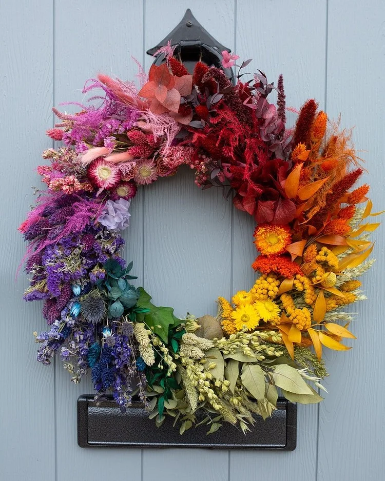 Rainbow Dried Flower Wreath