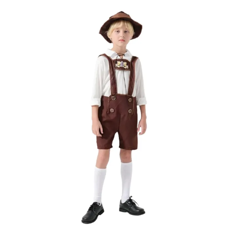 Kids Children Oktoberfest Brown Overalls Outfits Cosplay Costume Halloween Carnival Suit