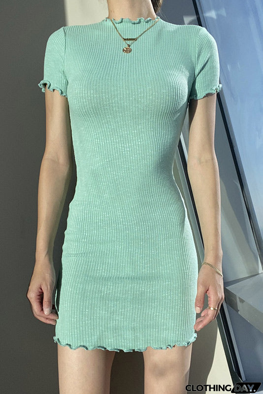 Simple Short Sleeve Sage Mini Dress