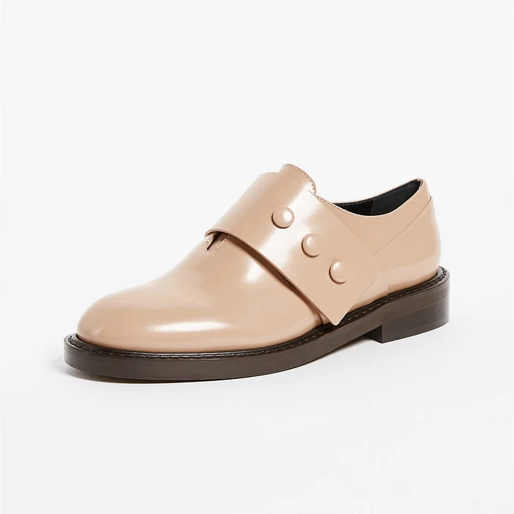 Beige Round Toe Agraffe Loafers for Women |FSJ Shoes
