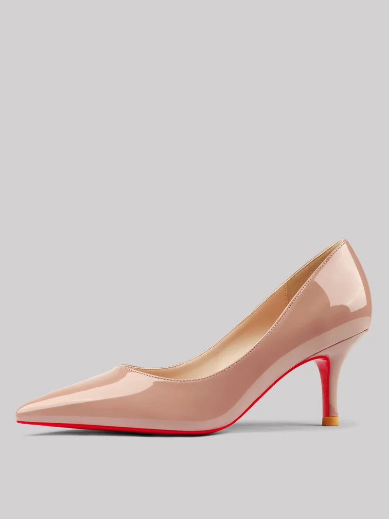 60mm Pointed Toe Red Bottom Kitten Heels Daily Patent Pumps for Women