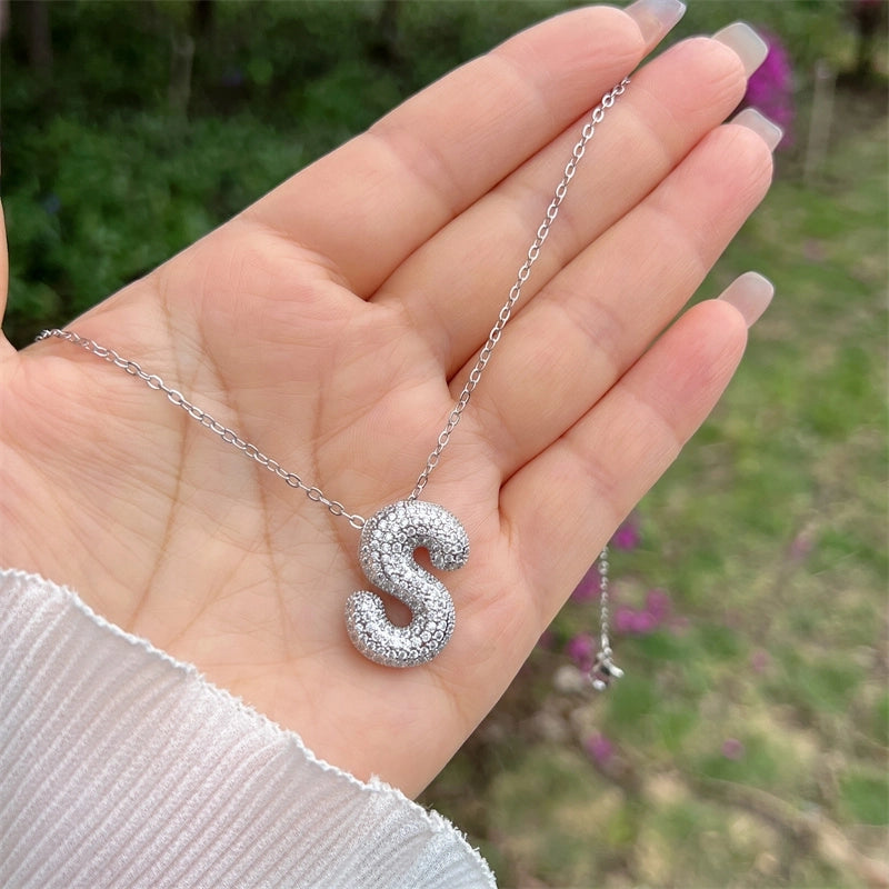 Copper 18K Gold Plated Hip-Hop Minimalist Classic Style Polishing Inlay Letter Zircon Pendant Necklace