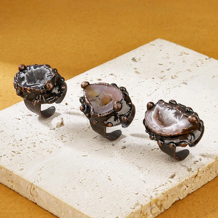 Retro Crystal Hole Agate Ring | Electroplated Bronze Adjustable