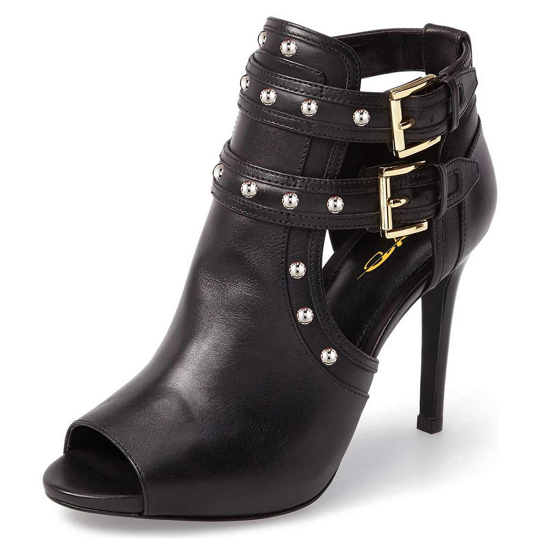Black Open Toe Ankle Strap Knot Decor Boots Nicepairs