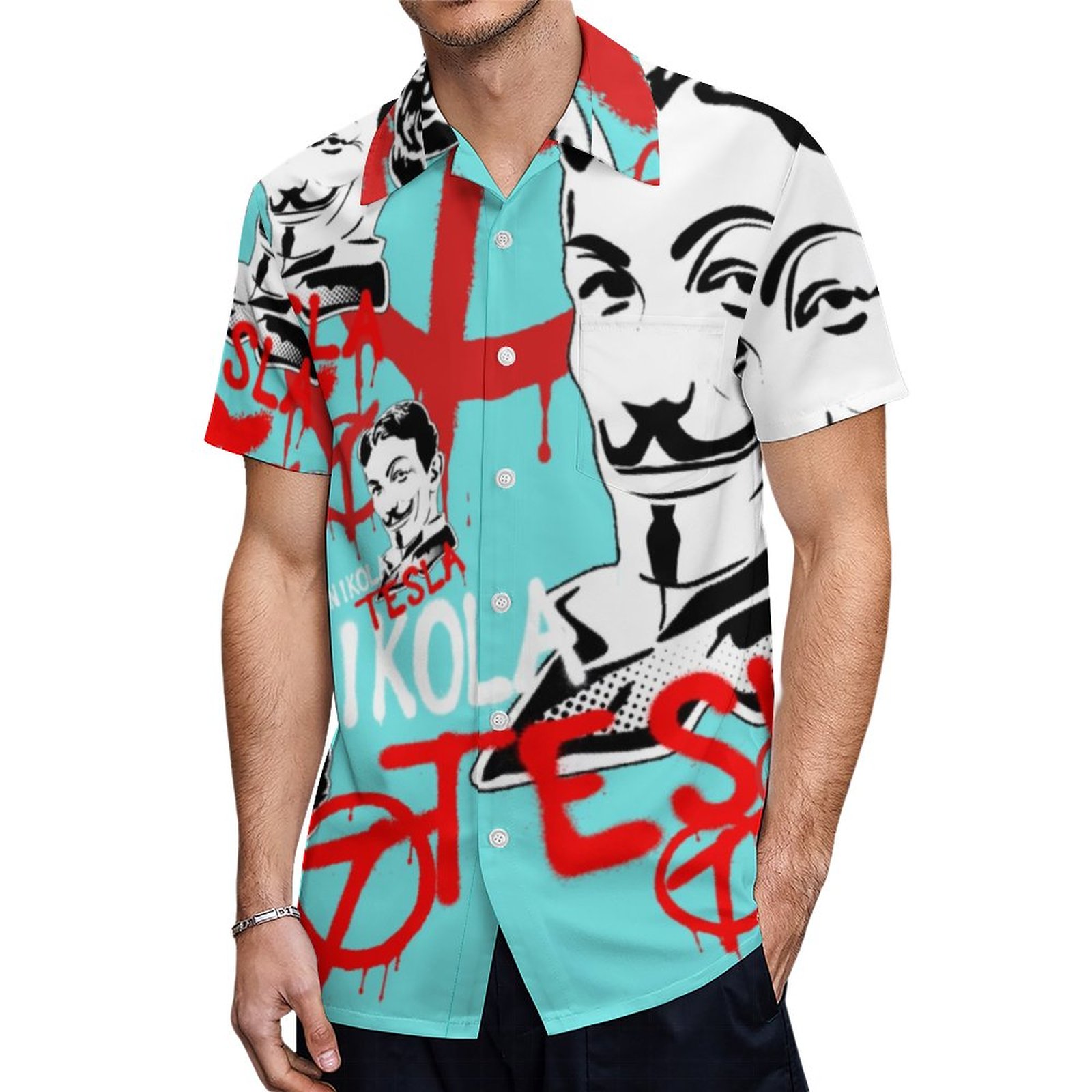 Nikola Tesla Powder Blue Hawaiian Shirt Mens Button Down Plus Size Tropical Hawaii Beach Shirts