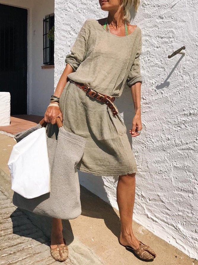 Vintage Women Long Sleeves Loose Casual Daytime Dresses Zaesvini