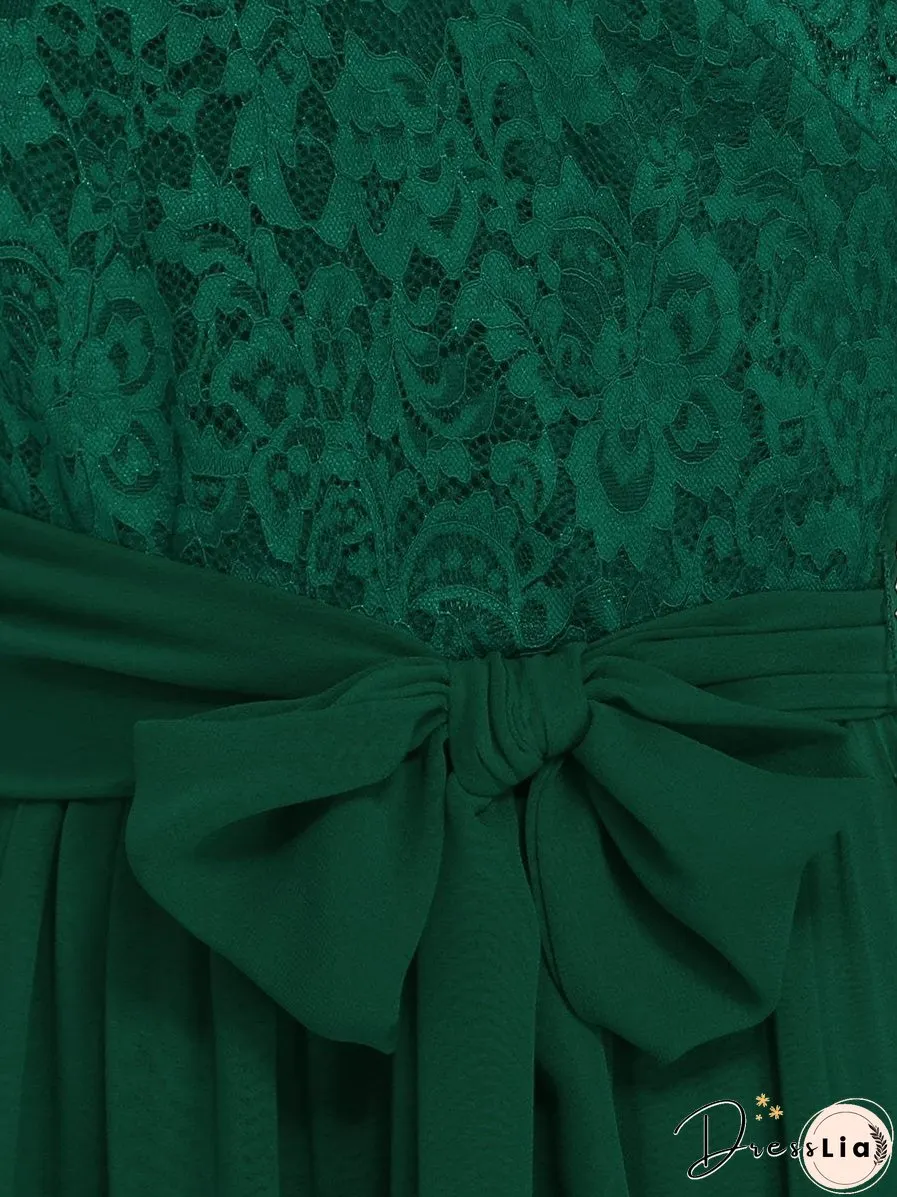 Sophisticated Lace Bodice Chiffon Maxi Evening Gown with Belt for Elegant Occasions